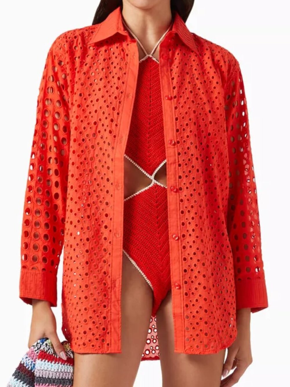 Solid & Striped The Oxford Tunic in Orange Eyelet XL